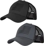 [KIEPTOMIK] 2pcs American Flag Trucker Hat for Men Women,Baseball Cap Adjustable Snapback Hats,3D Embossed Logo
