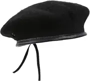[Healeved] Chic Flax Beret Cap Men's Women's Adjustable Hat for Driving Peak Hat Spring Autumn Wool Black