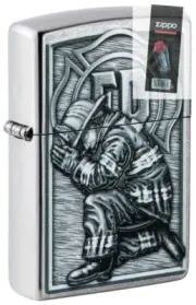 Zippo 49785 Firefighter Design Street Chrome Windproof Lighter + FLINT PACK