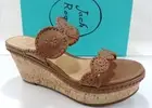 Women's Jack Rogers Leigh Designer Wedge Slide Platform Sandals Cognac Size 8.5