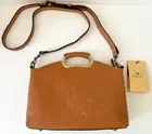 Patricia Nash Valletta Hazelnut Brown Leather Satchel Bag Purse Floral Tooled