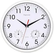 [Vigorwise] Wall Clock, Sweep Silent Movement Accurate Clocks with Temperature & Humidity, Decorative for Kitchen/Living Room/Bedroom/Office/School/Classroom (White, 10 inch)