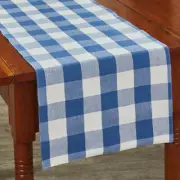 New French Country ROYAL BLUE & WHITE CHECKED TABLE RUNNER 54"
