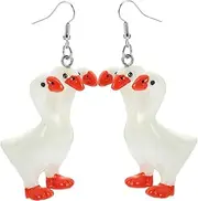 WOFASHPURET 1 Pair Three-Headed Goose Earrings Drop Earrings Animals Dangle Drop Earrings Hook Earrings Funny Earrings Women Earring Jewelry Cartoon Earrings for Women White Resin
