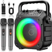 Ankuka Karaoke Machine 2 Microphones Karaoke Machine for Adults & Kids Portable Bluetooth Speaker with PA System, Supports TWS/FM/AUX/USB/TF/REC for Party, Birthday, Home (Black)
