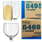 Vintage Libbey Citation: 12 Round Wine Glasses #8469 & 12 Champagne Flutes #8495