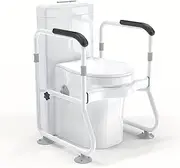 MINYII Toilet Safety Rail - Adjustable Detachable Toilet Safety Frame with Handles Heavy-Duty Toilet Safety Rails Stand Alone - Toilet Safety Rails for Elderly, Handicapped - Fits Most Toilets (Pure white 01)
