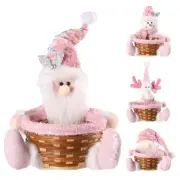 Christmas Basket Creative Fruit Container with Plush Gnome Reindeer