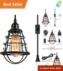 Industrial Plug-In Pendant Light with Adjustable Cord – Vintage Metal Design