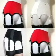 Women Sexy Garter Belt High Waist Elastic Nylon Suspender 6 Metal Buckles Strap White L