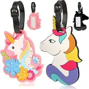 Pwsap Cute Unicorn Luggage Tags, 2 Pack, PVC Silicone Soft Waterproof, Travel Bags Suitcases Name Tag