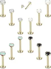 [Sanfenly] 12PCS 16G Lip Rings Helix Tragus Earrings Stainless Steel Internally Threaded Labret Studs Cartilage 2/3/4MM Clear CZ/Opal Earrings Monroe Medusa Piercing Jewelry