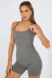 Grey Romper Cross Back Strap - Size XS, Women's Romper