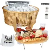 Wicker Picnic Basket Set for 4 with Mini Folding Wine 4 person Cream White