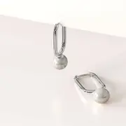 Solid 925 Signature Silver Mathilda Pearl Huggie Earrings
