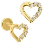 14k Yellow Gold Heart w/ Multi Zircon Half Around Labret