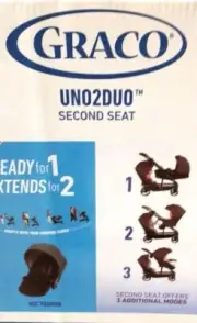 GRACO UNO2DUO SECOND STROLLER SEAT - ACE, ELLINGTON, HAZEL - $99.99 RETAIL NEW