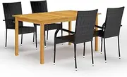 Patio Chairs Furniture Set, Balcony Furniture with Table, 5 Piece Garden Dining Set for Porch, Poolside, Deck, Garden, 150 x 90 x 74 cm, Black