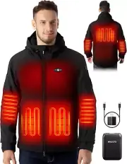 Men's Heated Jacket with 16000mAh Battery, Windproof & Water-Resistant