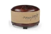 Sebastian Vintage Rustic Canvas Leather Round Foot Stool Ottoman