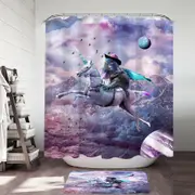 Cool Crazy Art Dragon Lizard Riding Unicorn Shower Curtain