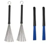 Retractable Drum Brushes Set 1 Pair Drum Wire Brushes and 1 Pair Nylon Brushe...