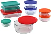 Pyrex Multi-Color, 18 Piece Set 781147970080 Glass Food Storage Lids