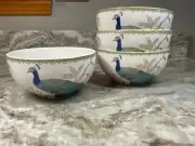 Peacock Garden Soup, Cereal Bowls. 222 Fifth Set Of 4 Porcelain. 5.5 Inch. New.