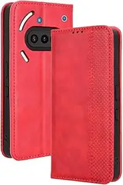 XINNI Protective Phone Case for Nothing Phone (3a), PU/TPU Vintage Flip Leather Shockproof Cover Magnetic Book Style Wallet, Red