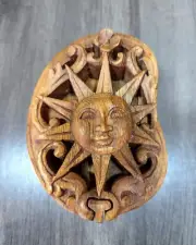 Celestial Sun Secret Puzzle Box Jewelry Box Hand Carved Wood Made in Indonesia