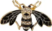 [Knighthood] Brooch Lapel Pin for Men Black And Gold Bee With White Stone Detailing Broochfor Suit Tuxedo of Shirts Tie Hat Scarf, Standard, Brass Zinc, No Gemstone