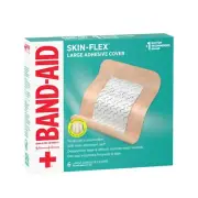 BAND-AID Skin-Flex 6 LARGE ADHESIVE COVERS Flexible Fit | 4-Sided Seal Bandage