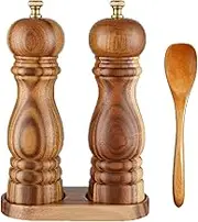 Gymiaw Wooden Salt and Pepper Grinder Set: 7 inch Manual Salt and Pepper Shakers with Adjustable Coarse Pepper Grinder, Refillable Salt Grinder for Kitchen [Set of 2]
