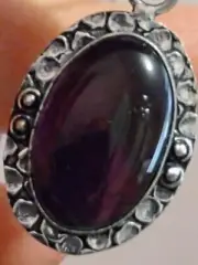 925 SILVER WITH NICE LARGE AMETHYST PENDANT ON 1mm SOLID SILVER SNAKE CHAIN