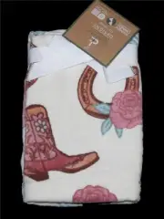 2 Deborah Connolly Cowboy Boots Horseshoes Roses Velour FINGERTIP Towels NWT