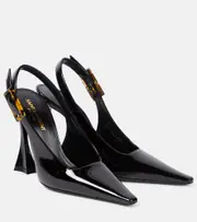 [Saint Laurent] Saint Laurent Dune 110 patent leather slingback pumps AU 7 black