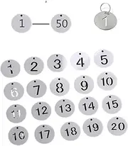 Number Key Tags, Round Metal Number Tags Stainless Steel Number ID Key Tags with Hole Number Key Ring Chain with Split Ring for Organized Coding Key Box Cabinet System Identifiers (50, 1-50)