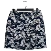 Warehouse Navy Silver Metallic Floral Jacquard Mini Skirt - Size 10 NEW