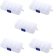 HUAZEXINX 5 Pack Jewelry Organizer Box for Earrings Clear Plastic Organizer Box with Dividers 10 Grids Small Bead Organizer box Detachable Partitions Transparent Plastic Grid Boxes (50 Compartments)