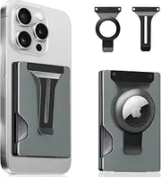 BESSIO Magnetic Phone Wallet Compatible with Apple MagSafe - Metal Card Holder with AirTag Holder, RFID Blocking & Money Clip Mag Safe Wallet for iPhone 16 15 14 13 12 Pro Max/Pro/Plus/Mini, Gray