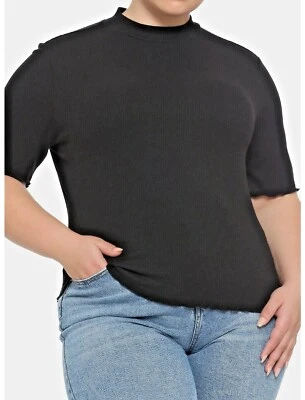 BNWT Hot Topic Size 3X Black Soft Stretchy Ribbed Mock Neck Lettuce Trim Top