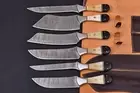 CUSTOM HANDMADE DAMASCUS STEEL KITCHEN CHEF KNIFE SET BONE HANDLE WITH ROLL BAG