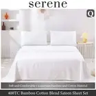 Serene 400TC Bamboo Cotton Blend Sateen Flat Sheet Fitted Sheet Set White Queen