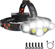 Lampara de Cabeza Recargable LED Impermeable Linterna Frontal Pesca Camping 8MOD