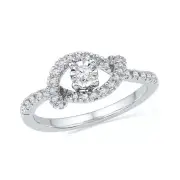 10kt White Gold Womens Round Diamond Cradle Solitaire Promise Bridal Ring 1