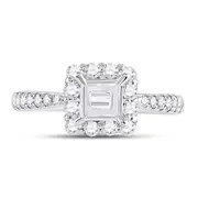 14k White Gold Round Diamond 1 Ct Princess Center Halo Bridal Semi-Mount 5/8 Ctw