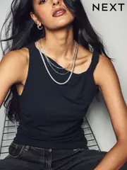 Silver Tone 3 Layer Multi Chain Necklace (AA1635) | $23