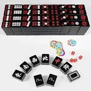 Chinese Mahjong, Tile Games, Board Game, 144 Chinese Traditional Mahjong Games for Hand Rub with Storage Bag, for Party, Entertainment, 40, Black