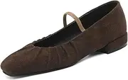 [ETORYOOX] Women'S Vintage Suede Pleated Mary Jane Flats,Comfortable Closed Square Toe Elastic Strap Low Heel Slip Ons,for Casual Party Ballet Shoes