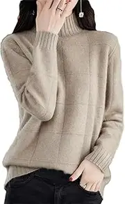 [Zadaos] Women's High Collar Sweater 100% Mink Cashmere Knitted Pullover Solid Color Slim Jumper Brown Gray XXL